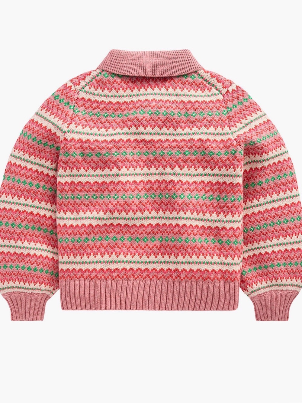 NWT Mini Boden kids fair isle collar pink sweater 100% cotton cardigan sz 5-6 - Picture 3 of 4